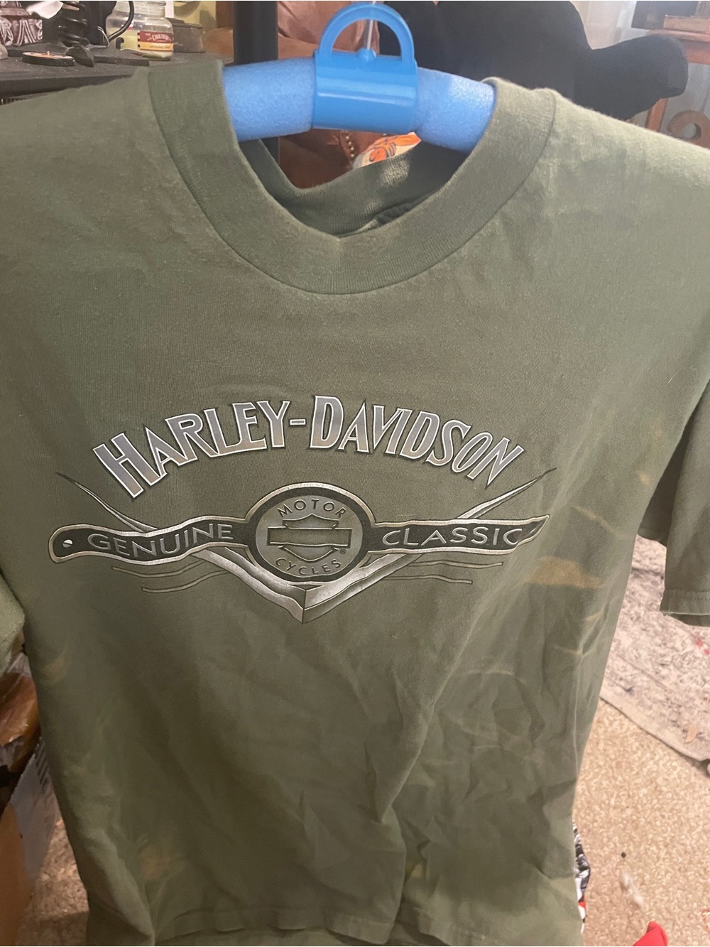 Harley-Davidson Olive Green Short Sleeve Tee with Silver Logo